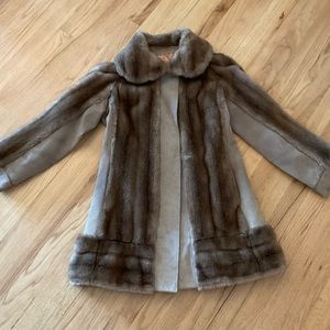 Vintage Faux Fur Coat with Suede Trim